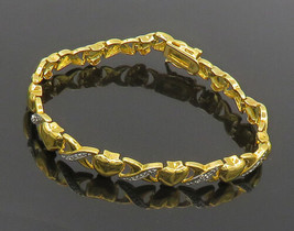 925 Sterling Silver - Genuine Diamonds Love Hearts XO Chain Bracelet - BT7583 - £69.77 GBP