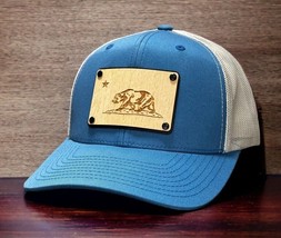 California State Republic Flag Wood Leather patch Trucker Hat Patriotic Headwear - £17.56 GBP