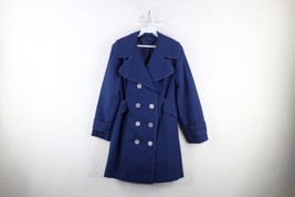 Deadstock Vintage 70s Streetwear Womens 15 Knit Lined Peacoat Jacket Blue USA - £77.40 GBP