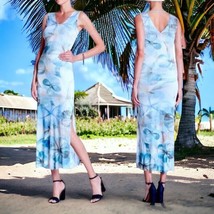 $282 Komarov Crinkle Midi Dress Medium Hawaiian Opal V Neck Sheath Stret... - £101.71 GBP