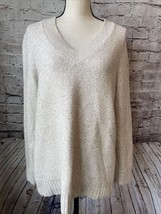 J  Jill Womens V-Neck Textured Knit Sweater Beige Long Sleeve Sz M Cozy ... - $389.40 MXN