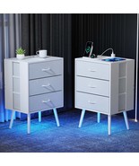 2 Pack Modern Nightstand w/Charging, LED, Fabric Drawers - Bedside Table - $235.65 CAD