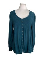 Knox Rose Womens Blouse Size Medium Teal Blue Long Sleeve Gauzy Button Front - £22.94 GBP