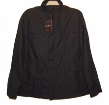 Cole Haan Black Men&#39;s Rain Coat Zipper Leather Trim Collar Jacket Size XL - $139.89