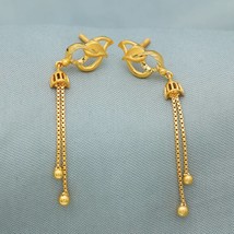 Pure 22k Yellow Gold Chain long Earrings Jewelry, Dangle Earrings, Small Ball Ea - £494.94 GBP