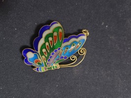 Vintage Cloisonne Enamel Butterfly Pendant Pretty Colorful - $32.73 CAD