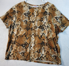 Zara T Shirt Top Womens Medium Brown Snake Print Short Casual Sleeve Round Neck - £12.32 GBP