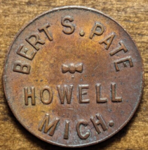 1906 Howell, Michigan MI Bert S. Pate Store Good For 5¢ Trade Token - £48.67 GBP