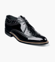 00375 Stacy Adams Leather Shoes Dayton Ostrich Wingtip Oxford Black Burgundy image 2