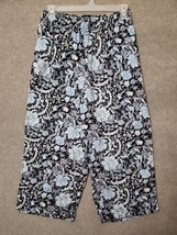 Tahari Linen Wide Leg Cropped Pants Womens L Black Blue Floral Beach Vac... - £23.36 GBP