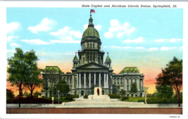 State Capitol and Abraham Lincoln Statue Springfield Illinois Postcard - £16.88 GBP