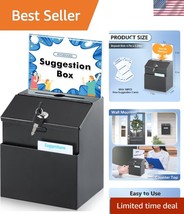 Compact Locking Suggestion Box with Wide Slot and 50 Free Cards - Black ... - $728.59 MXN