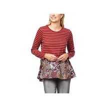 DG2 by Diane Gilman Mixed Print Combo Peplum Top (Grape Animal, XSMALL) 809198 - $14.51