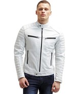 Chaqueta hecha a mano genuina para hombre de cuero blanco piel de corder... - $235.67 CAD+