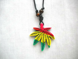 Rasta Pot Leaf Cut Out Design In Islander Colors Pendant Adjustable Necklace - £5.58 GBP