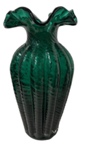 Emerald Green Swirl Ruffle Glass Vase Spiral Ruffled 10&quot; - £72.02 GBP