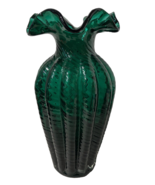 Emerald Green Swirl Ruffle Glass Vase Spiral Ruffled 10&quot; - $91.58