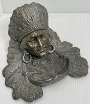 Antique Cast American Indian Chief Head Inkwell 4.5 By 8.5 Inches - $181.86