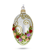 3D Flowers on White Glass Egg Ornament 4 Inches - £41.62 GBP