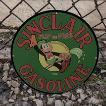 Vintage 1930 Sinclair Gasoline &#39;&#39;Flip The Frog&#39;&#39; Porcelain Gas &amp; Oil Pum... - $125.00
