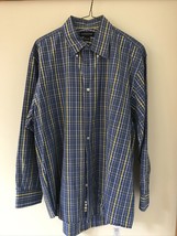 Lands End Blue Yellow Checked Plaid Button Up Oxford Dress Shirt 16.5-32... - $24.99