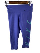 Nike Leggings Youth Girls Size XS 8/10 Crop Capris Knit Spell Out Leg Blue - £22.08 GBP