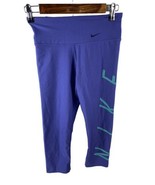 Nike Leggings Youth Girls Size XS 8/10 Crop Capris Knit Spell Out Leg Blue - £20.94 GBP