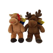 Build A Bear Workshop LiL&#39; Furry Friends Girl and Boy Moose 11&quot; Plush LOT Tags - $31.43