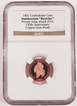 1861 Confederado Centavo Cobre Smithsonian Con 2011 Joya Prueba NGC - £98.91 GBP