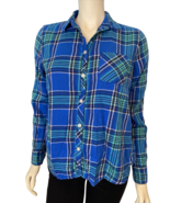 American Eagle Outfitters Royal Blue and Green Plaid Flannel Blouse Size M - £8.36 GBP