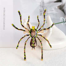 Green Crystal &amp; Brown Enamel Spider Brooch - £11.18 GBP