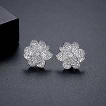 LUOTEEMI Korean Style Big Flower Earring for Women Wedding Super Cubic Zirconia  - £18.29 GBP