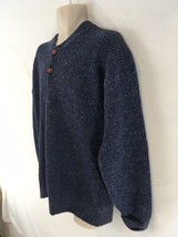 St Johns Bay Mens XLT Heather Blue Vtg USA Made Cotton Wool Henley Sweater - £14.80 GBP