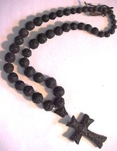 Victorian Gutta Percha Necklace Choker w/ Cross Carved w/ Relief 18&quot; - $98.01