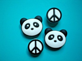 4 Panda Bear Peace Sign Plug Button Compatible w/Croc Shoe Charm Accessories - £8.00 GBP