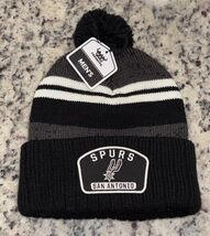 San Antonio Spurs LOGO Knit Cuffed Pom Beanie Cap Hat Fan Favorite Strip... - $12.86
