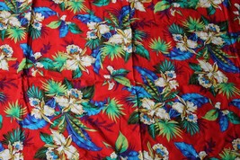 4+ yd Rothtec Marcus Brothers Red Floral Palm Hawaiian Tropical Fabric 5... - $32.30