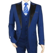 Men's Light Wool Statement Tuxedo Vested Formal Wedding Stage Suit Alberto Blue image 2