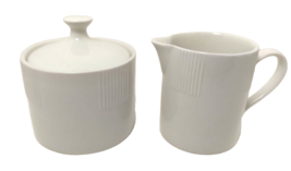 Linens N Things Home Creamer &amp; Sugar Bowl Set White Ribbed Rim No Trim Smooth - £21.84 GBP