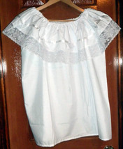 Womens White Off-Shoulder Ruffle Top Lace Ribbon Mexico Folklorico Fiest... - £24.93 GBP+