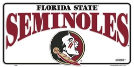 Florida State Seminoles White Metal License Plate Auto Tag Sign - £5.50 GBP