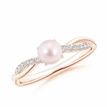 ANGARA Japanese Akoya Pearl Twist Shank Ring with Diamonds for Women in 14K Gold - £696.24 GBP
