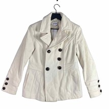 St. John&#39;s Bay Women&#39;s Peacoat Winter Coat Cream Size Small Wool Nylon Cashmere - £15.56 GBP