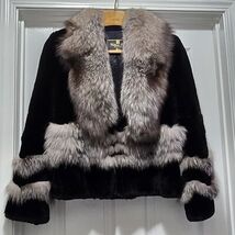VTG William Furs Reno Black Sheared Mink Silver Fox Trim Fur Coat Women&#39;s S - $395.01