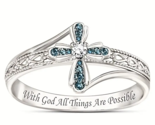 Blue Zircon Cross Decor Ring - New - Size 8 - With God All Things Are Po... - $14.99