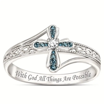 Blue Zircon Cross Decor Ring - New - Size 8 - With God All Things Are Possible - £11.81 GBP