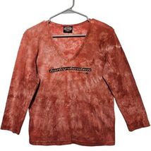 Harley Davidson RED Rust Tie Dye V Neck 3/4 Sleeve Women Size L Motor Cy... - $9.99