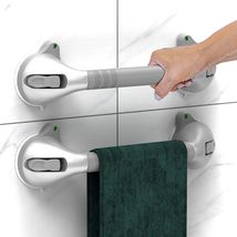 16.5‘’ 2 Pack Suction Shower Grab Bar with Indicators, Balance, Silver/Grey - £23.96 GBP