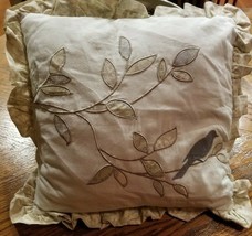 Bed Bath Beyond Decor Pillow Applique Blue Bird, Branch Leaves Ruffled E... - £7.96 GBP