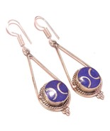 Lapis Lazuli Handmade Gemstone Bohemian Jewelry Earrings Nepali 2.20" SA 2938 - $8.99